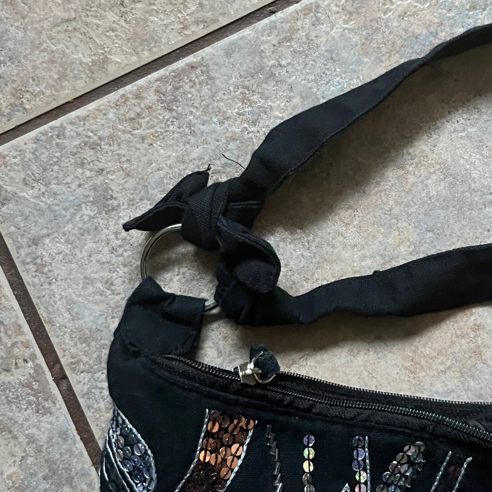 vintage bohemian style bag ,Black sequin and rhinestone embellished - Picture 9 of 11